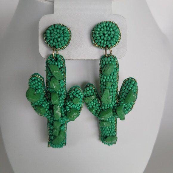 Fashion Jewelry Jewelry - Fashion Cactus Beaded Handmade Boho Seed Bead Hoop Dangle Drop Earrings Green